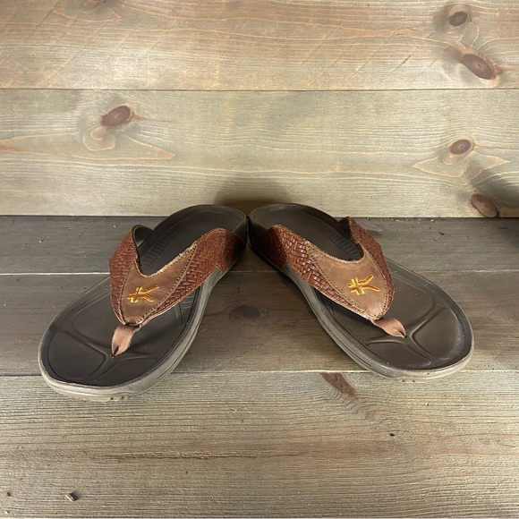 Kuru kala Mens size 8 sandals brown slip on comfort thong flip flop shoes - Picture 3 of 8